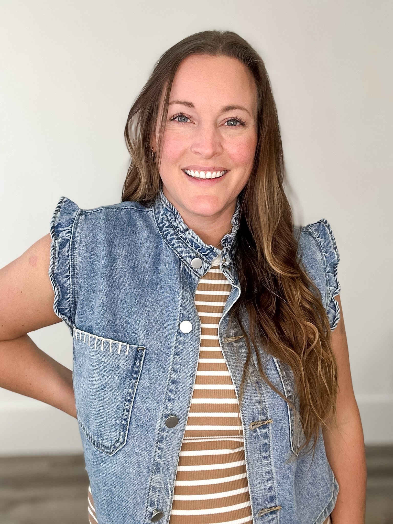 Ruffled Denim Vest-vest- Hometown Style HTS, women's in store and online boutique located in Ingersoll, Ontario