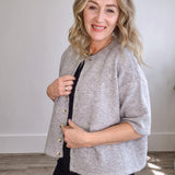 Brushed Button Up Sweater - Grey-Sweaters and Cardigans- Hometown Style HTS, women's in store and online boutique located in Ingersoll, Ontario
