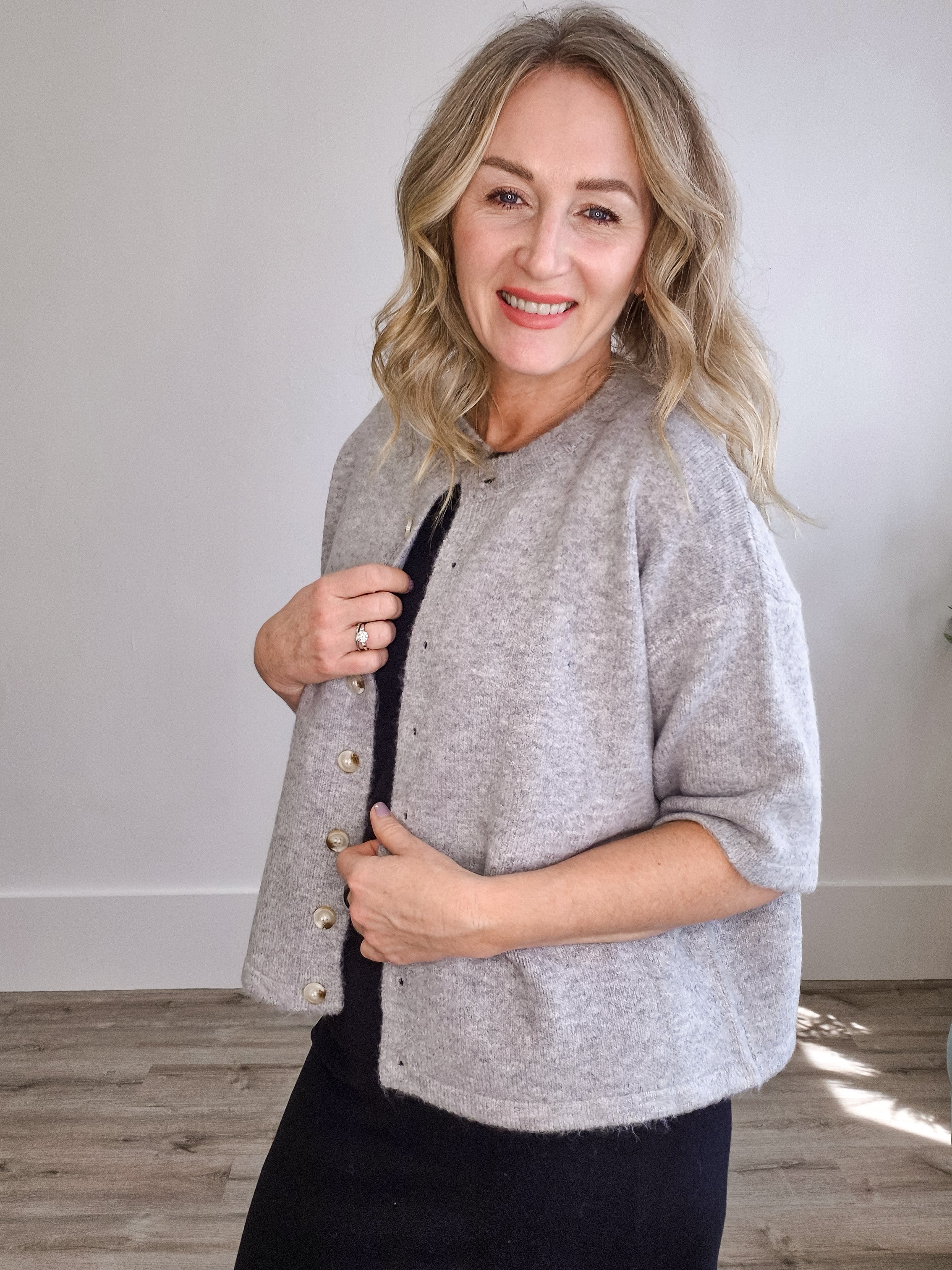 Brushed Button Up Sweater - Grey-Sweaters and Cardigans- Hometown Style HTS, women's in store and online boutique located in Ingersoll, Ontario