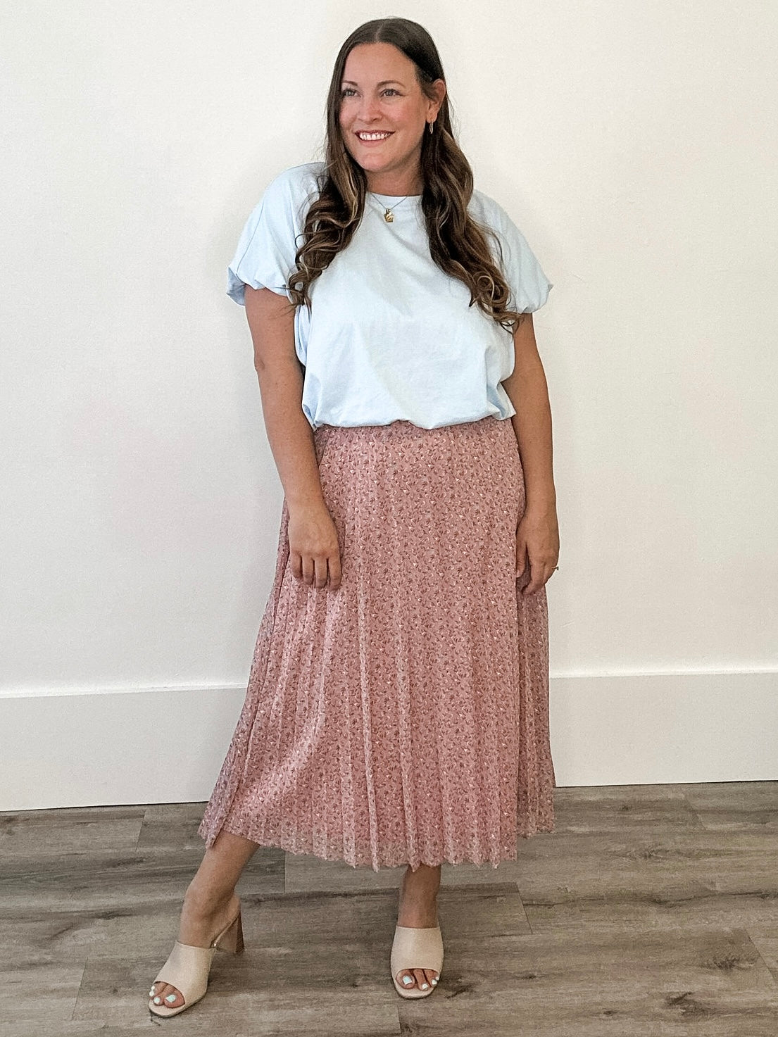 Floral Pleated Midi Skirt - Mauve-skirt- Hometown Style HTS, women's in store and online boutique located in Ingersoll, Ontario