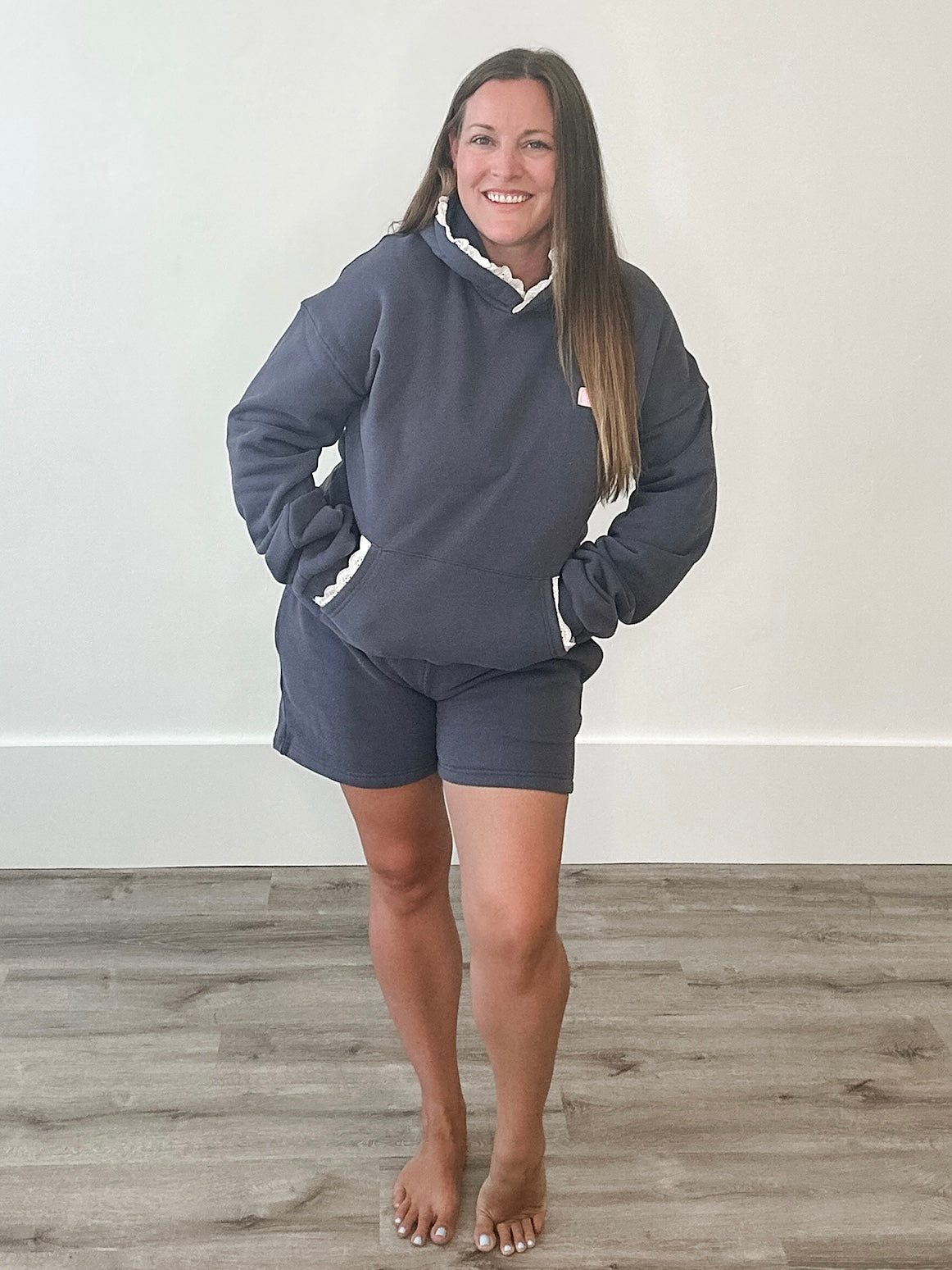 Comfort Zone Hoodie - Charcoal Lace-hoodie- Hometown Style HTS, women's in store and online boutique located in Ingersoll, Ontario