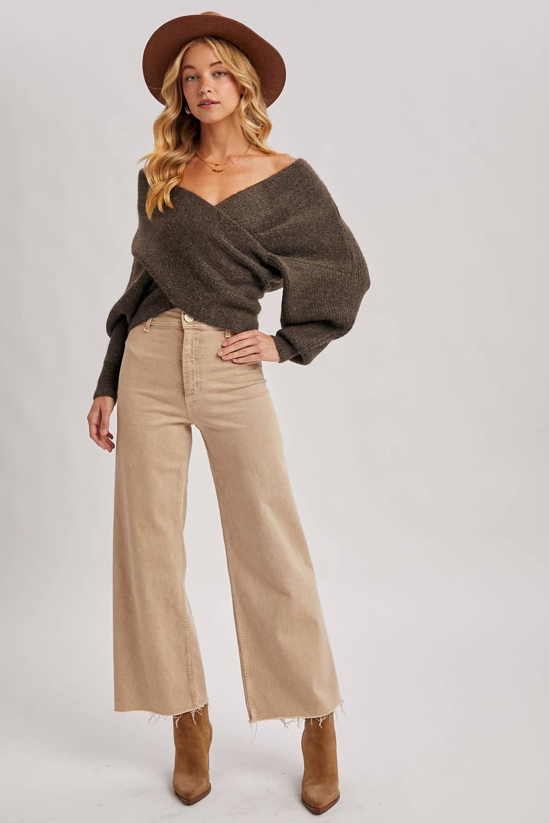 Wrap Crossover Sweater - Ash-Sweater- Hometown Style HTS, women's in store and online boutique located in Ingersoll, Ontario