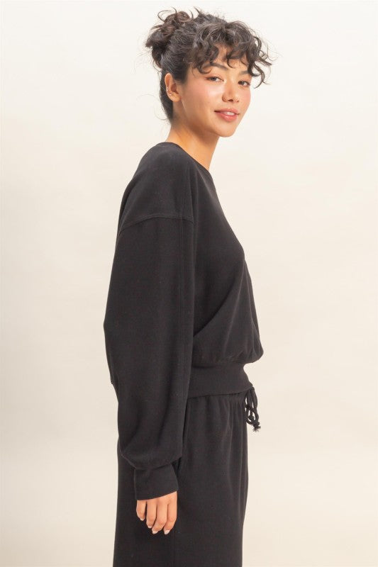 Ribbed Casual Pullover - Black-Casual Tops- Hometown Style HTS, women's in store and online boutique located in Ingersoll, Ontario