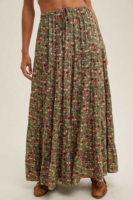 Tiered Floral Maxi Skirt - Green-skirt- Hometown Style HTS, women's in store and online boutique located in Ingersoll, Ontario