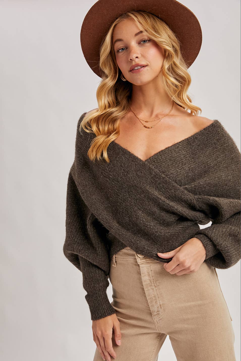 Wrap Crossover Sweater - Ash-Sweater- Hometown Style HTS, women's in store and online boutique located in Ingersoll, Ontario