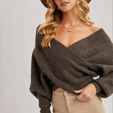 Wrap Crossover Sweater - Ash-Sweater- Hometown Style HTS, women's in store and online boutique located in Ingersoll, Ontario