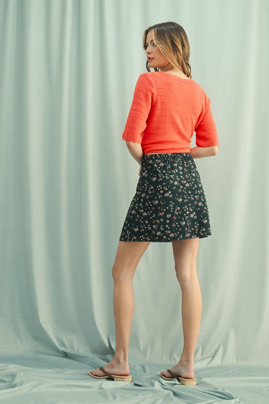 Floral Mini Skirt - Green-Skirt- Hometown Style HTS, women's in store and online boutique located in Ingersoll, Ontario