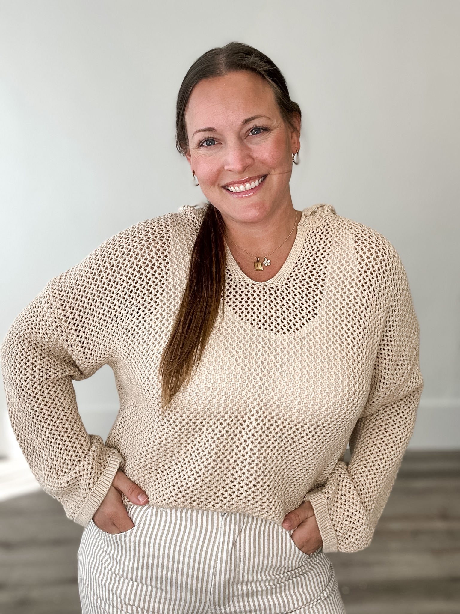 Open Knit Sweater - Taupe-Sweater- Hometown Style HTS, women's in store and online boutique located in Ingersoll, Ontario
