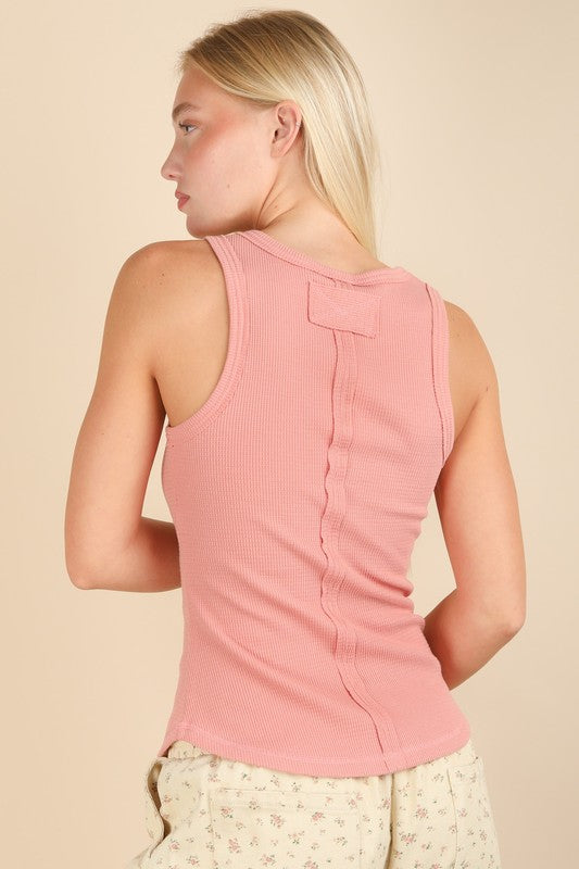 Solid Button Down Tank - Pink-tank- Hometown Style HTS, women's in store and online boutique located in Ingersoll, Ontario