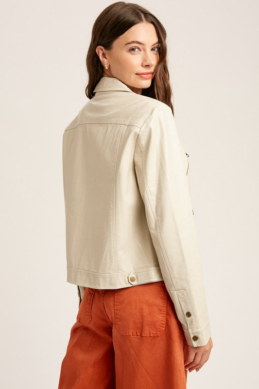 Faux Leather Biker Jacket - Cream-Coats & Jackets- Hometown Style HTS, women's in store and online boutique located in Ingersoll, Ontario