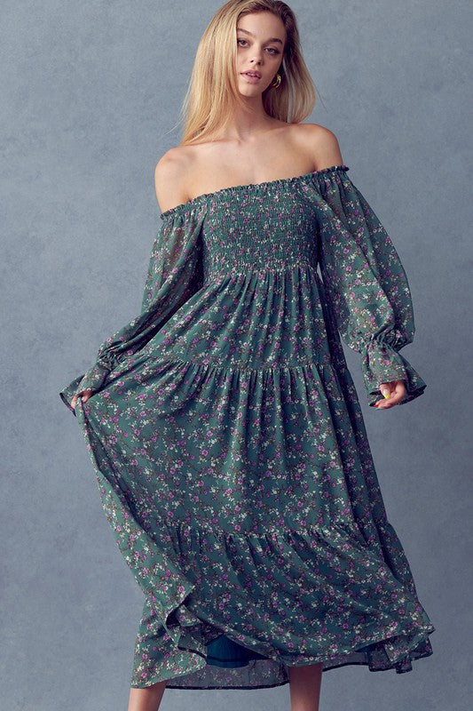 Dusty Sage Fall Floral Dress-Dress- Hometown Style HTS, women's in store and online boutique located in Ingersoll, Ontario