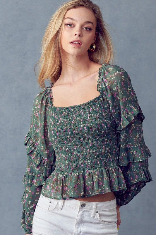 Square Neckline with Ruffle - Sage-Tops- Hometown Style HTS, women's in store and online boutique located in Ingersoll, Ontario