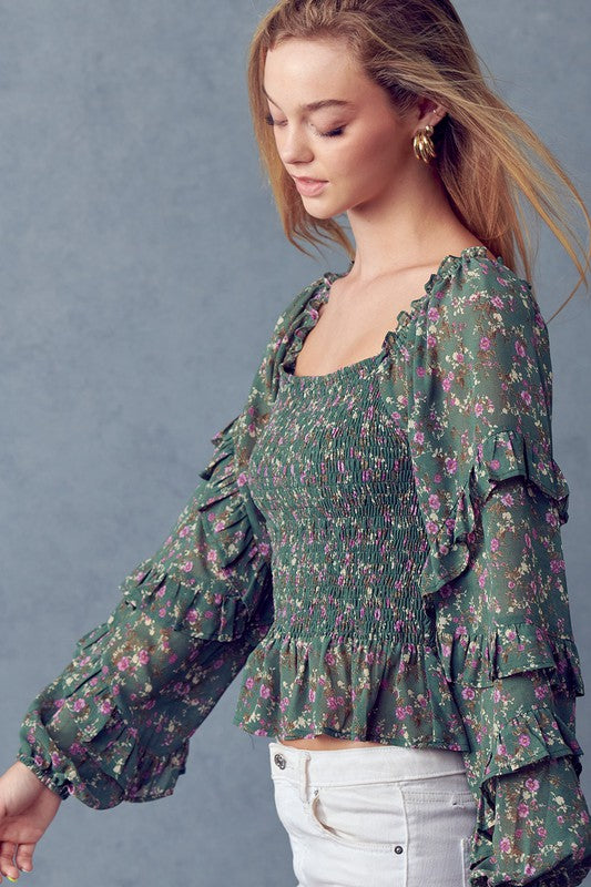 Square Neckline with Ruffle - Sage-Tops- Hometown Style HTS, women's in store and online boutique located in Ingersoll, Ontario