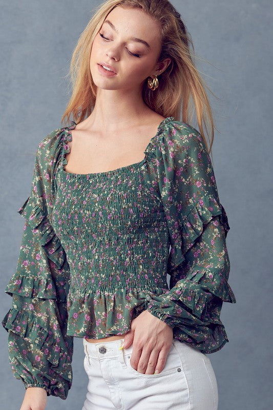 Square Neckline with Ruffle - Sage-Tops- Hometown Style HTS, women's in store and online boutique located in Ingersoll, Ontario