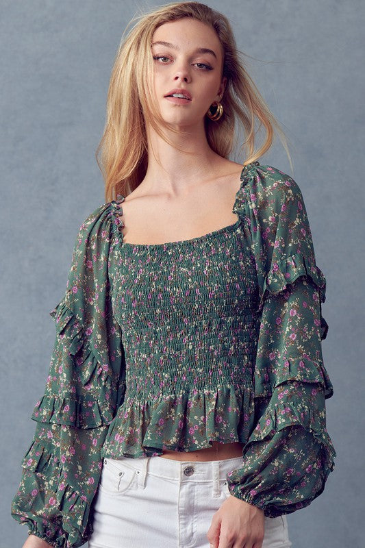 Square Neckline with Ruffle - Sage-Tops- Hometown Style HTS, women's in store and online boutique located in Ingersoll, Ontario