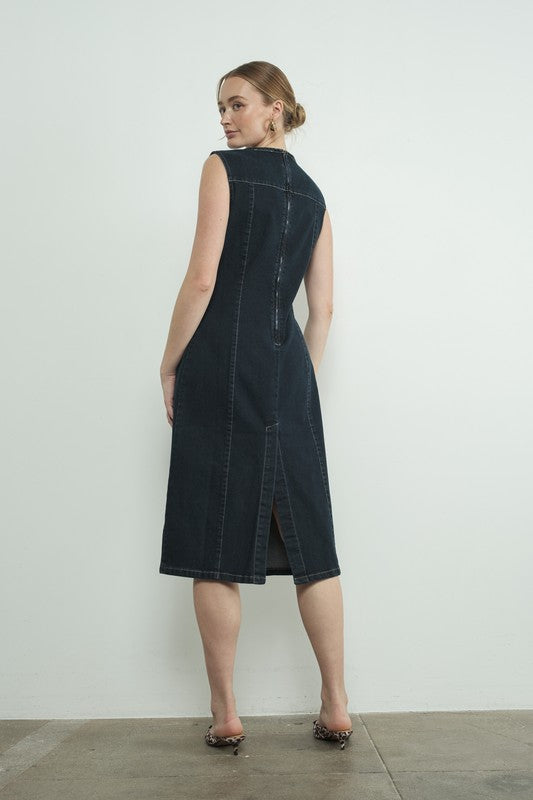 Sleeveless Denim Midi with back Zip-dress- Hometown Style HTS, women's in store and online boutique located in Ingersoll, Ontario