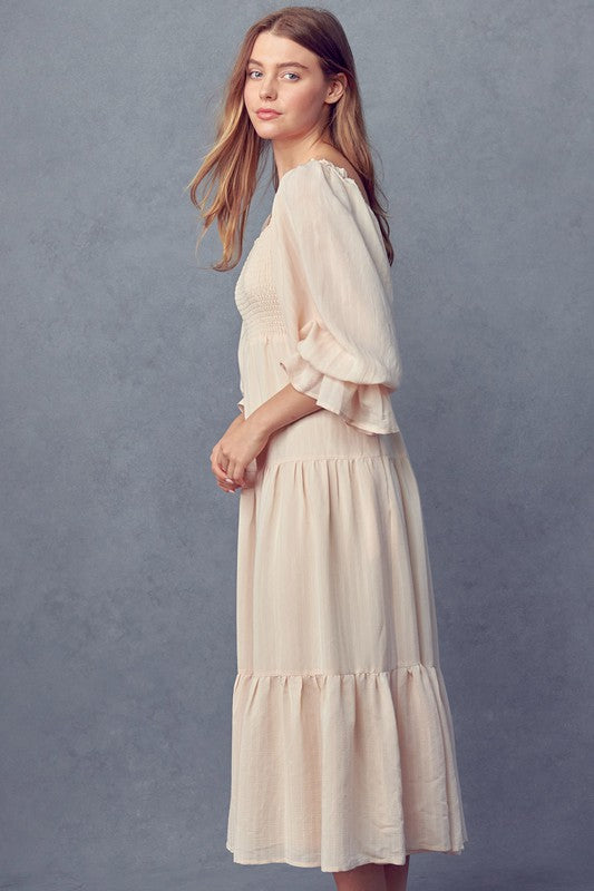 Long Sleeve Tiered Dress - Cream-Dress- Hometown Style HTS, women's in store and online boutique located in Ingersoll, Ontario
