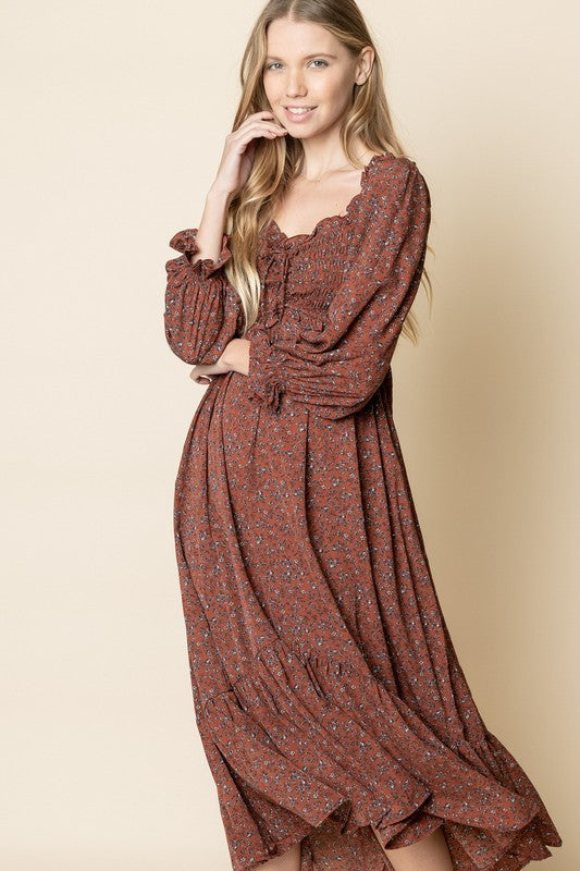Smocked Boho Style Dress - Brick-Dress- Hometown Style HTS, women's in store and online boutique located in Ingersoll, Ontario
