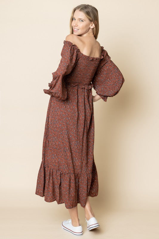 Smocked Boho Style Dress - Brick-Dress- Hometown Style HTS, women's in store and online boutique located in Ingersoll, Ontario