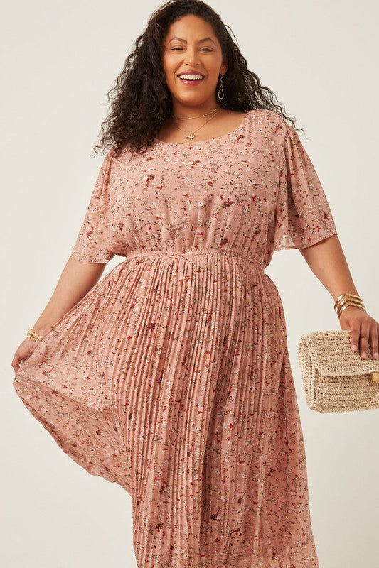 Pleated Floral Midi Dress - EX-dress- Hometown Style HTS, women's in store and online boutique located in Ingersoll, Ontario