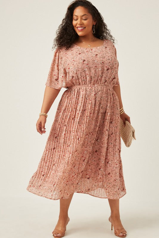 Pleated Floral Midi Dress - EX-dress- Hometown Style HTS, women's in store and online boutique located in Ingersoll, Ontario