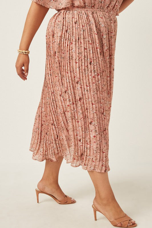 Pleated Floral Midi Dress - EX-dress- Hometown Style HTS, women's in store and online boutique located in Ingersoll, Ontario