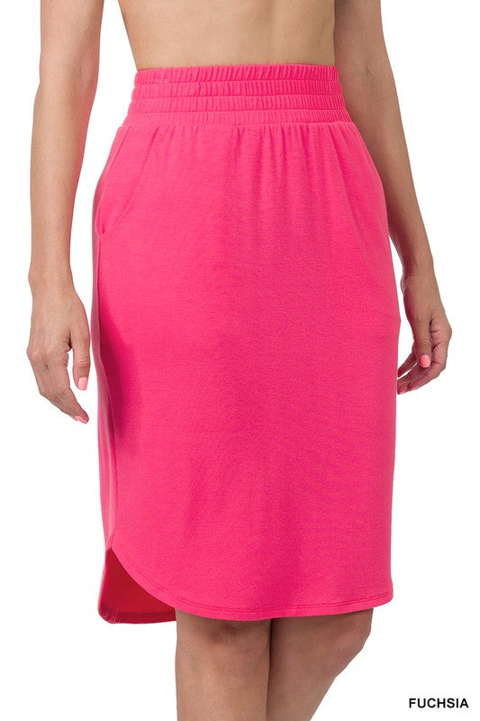 Tulip Hem, Casual Skirt - Fuchsia-Skirt- Hometown Style HTS, women's in store and online boutique located in Ingersoll, Ontario