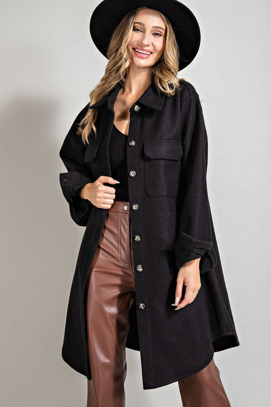 Long Shacket - Black-Coats & Jackets- Hometown Style HTS, women's in store and online boutique located in Ingersoll, Ontario