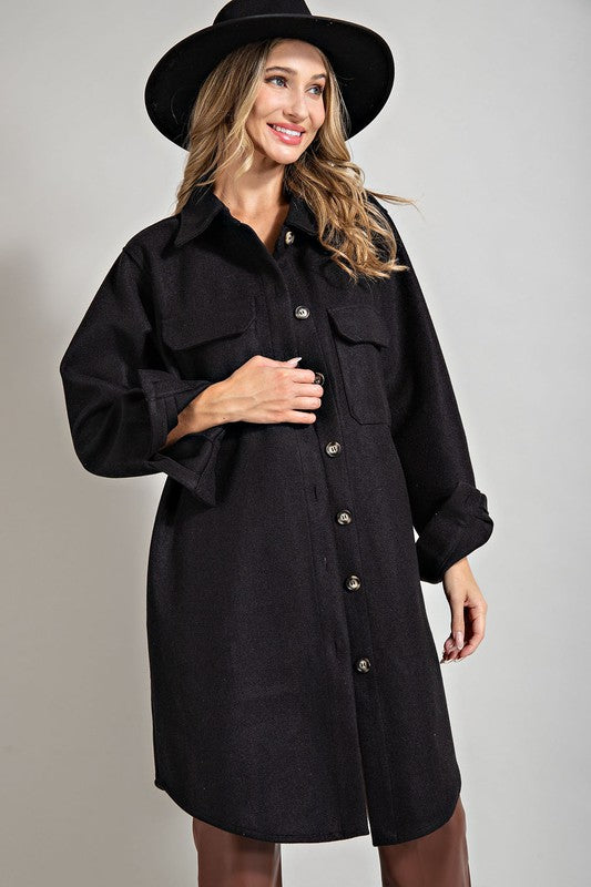 Long Shacket - Black-Coats & Jackets- Hometown Style HTS, women's in store and online boutique located in Ingersoll, Ontario