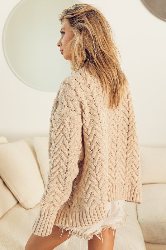 Pearl & Cable Cardigan-cardigan- Hometown Style HTS, women's in store and online boutique located in Ingersoll, Ontario