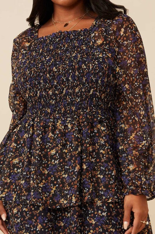 Fall Floral Dress - EX - Black-Dress- Hometown Style HTS, women's in store and online boutique located in Ingersoll, Ontario