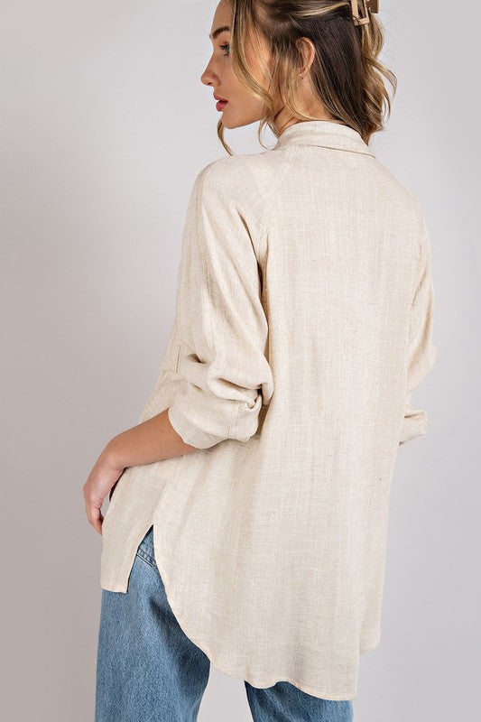 Button Down Linen Shirt-blouse- Hometown Style HTS, women's in store and online boutique located in Ingersoll, Ontario