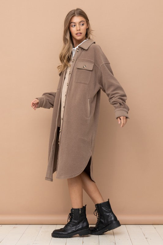 Long Shacket - Brown-shacket- Hometown Style HTS, women's in store and online boutique located in Ingersoll, Ontario