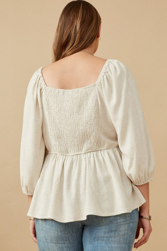 Linen Blend, Square Neck Blouse - EX- Hometown Style HTS, women's in store and online boutique located in Ingersoll, Ontario