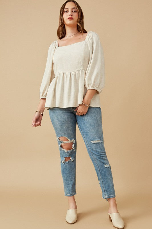 Linen Blend, Square Neck Blouse - EX- Hometown Style HTS, women's in store and online boutique located in Ingersoll, Ontario