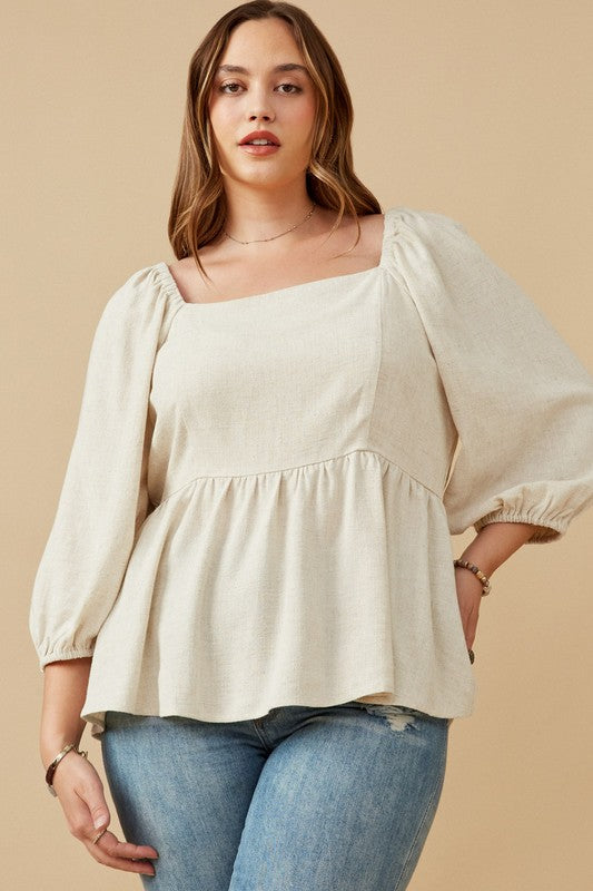 Linen Blend, Square Neck Blouse - EX- Hometown Style HTS, women's in store and online boutique located in Ingersoll, Ontario
