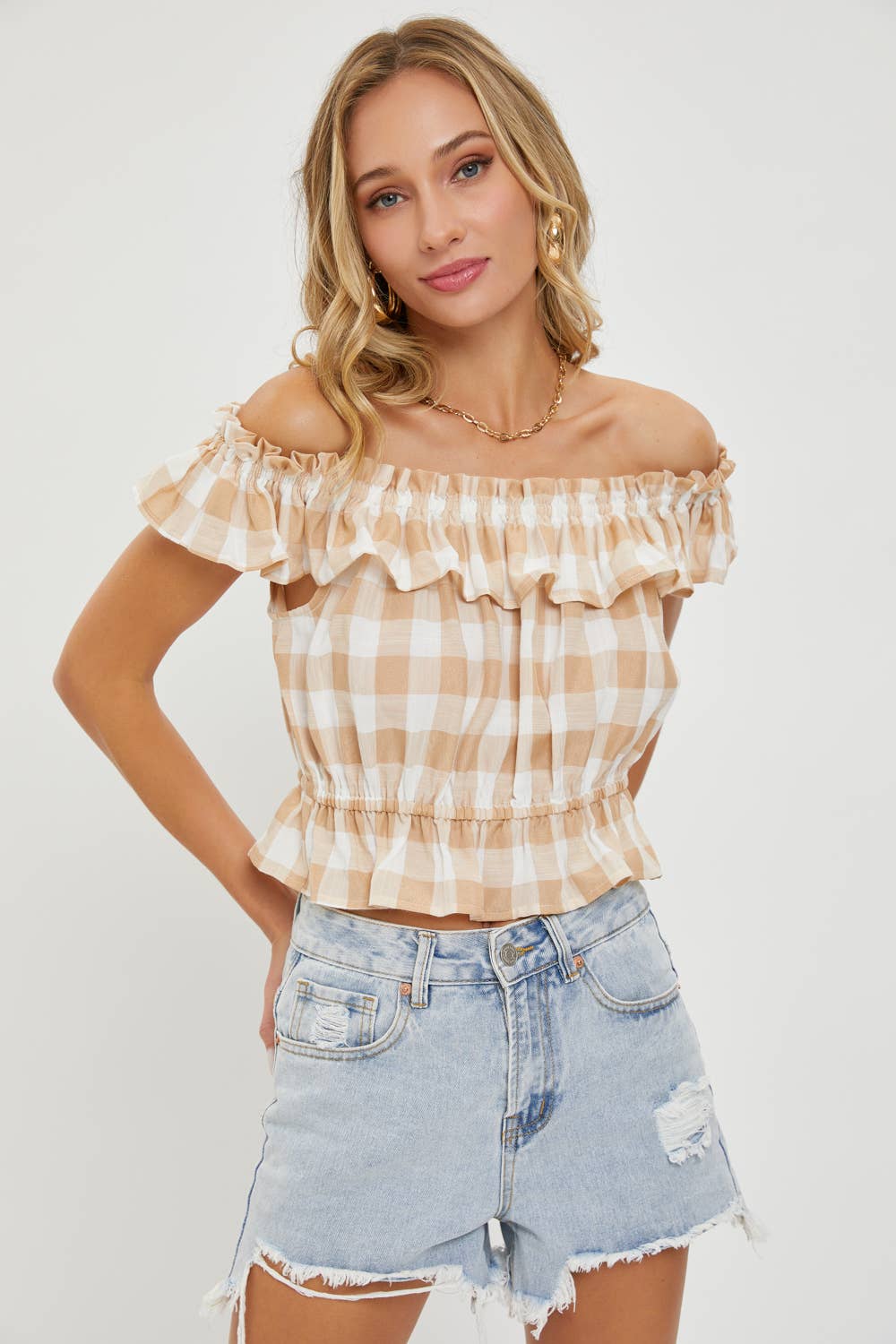 Gingham Ruffle Top-Tops- Hometown Style HTS, women's in store and online boutique located in Ingersoll, Ontario