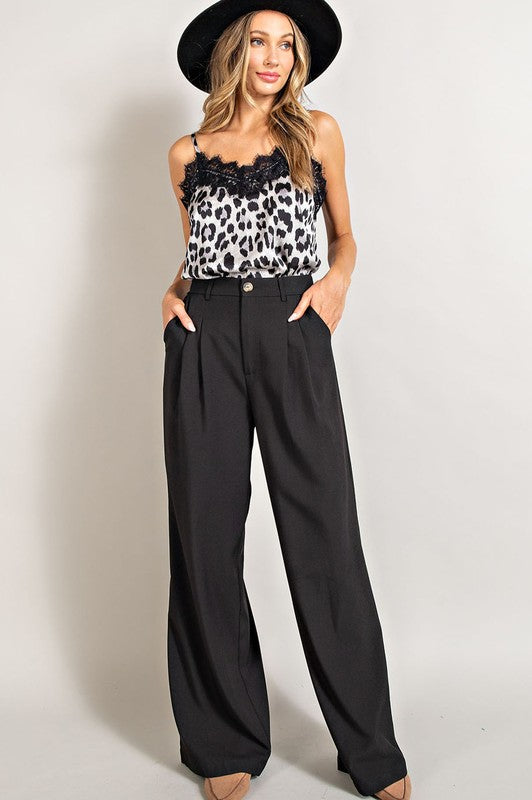 Wide Leg, Pleated Dress Pants - Black-dress pants- Hometown Style HTS, women's in store and online boutique located in Ingersoll, Ontario