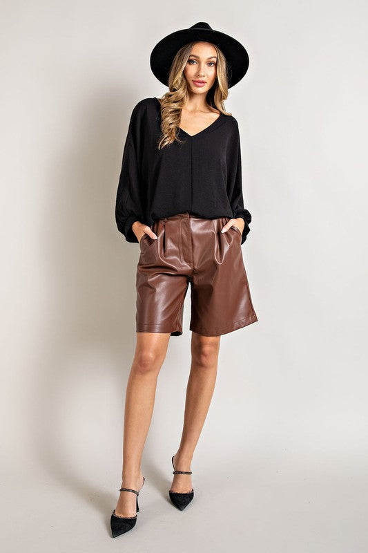 Puff Sleeve, V Neck Blouse - Black-blouse- Hometown Style HTS, women's in store and online boutique located in Ingersoll, Ontario