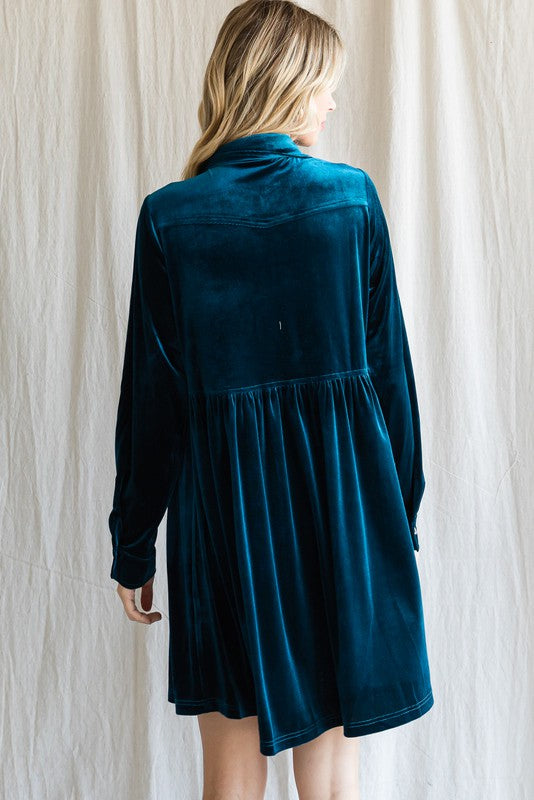 Velvet Babydoll - Teal-Dress- Hometown Style HTS, women's in store and online boutique located in Ingersoll, Ontario