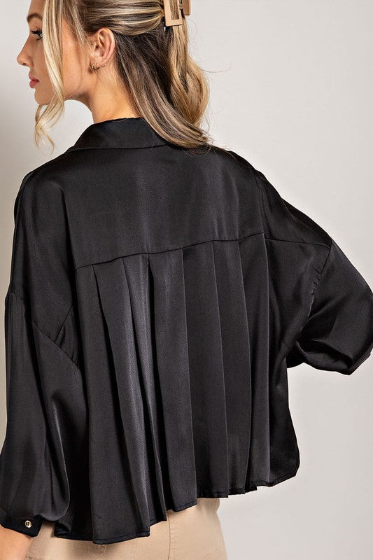 Cropped Button Down Blouse - Black-blouse- Hometown Style HTS, women's in store and online boutique located in Ingersoll, Ontario