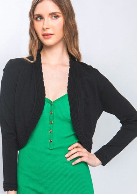 Open Front Cropped Cardigan - Black-Sweater- Hometown Style HTS, women's in store and online boutique located in Ingersoll, Ontario