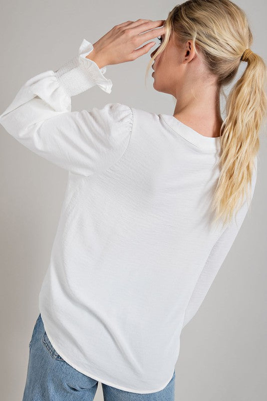 V Neck Long Sleeve Blouse - White-blouse- Hometown Style HTS, women's in store and online boutique located in Ingersoll, Ontario