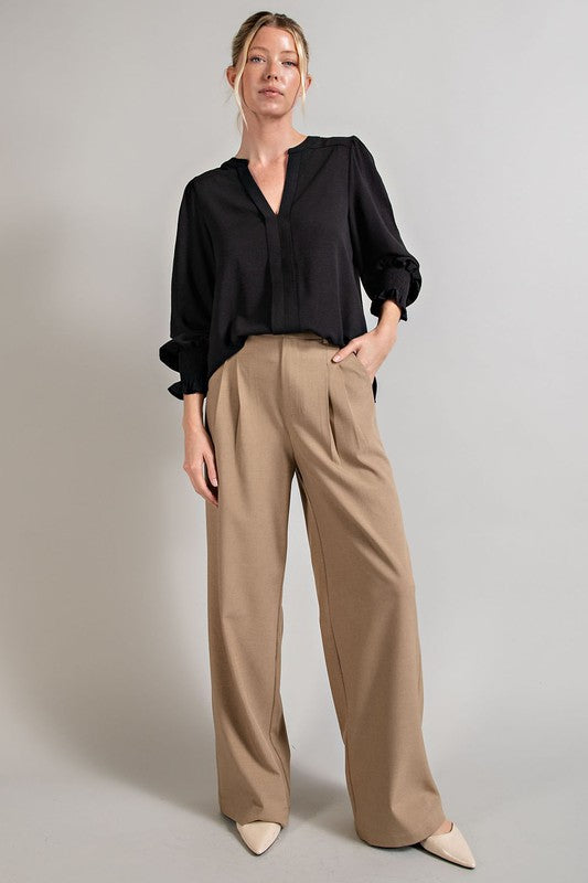 V Neck Long Sleeve Blouse - Black-blouse- Hometown Style HTS, women's in store and online boutique located in Ingersoll, Ontario
