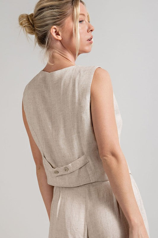 Linen Vest - Natural-Vests- Hometown Style HTS, women's in store and online boutique located in Ingersoll, Ontario