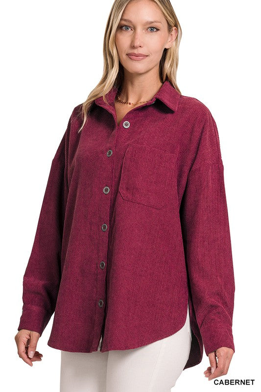 Oversized Corduroy Shacket - Wine-Shacket- Hometown Style HTS, women's in store and online boutique located in Ingersoll, Ontario