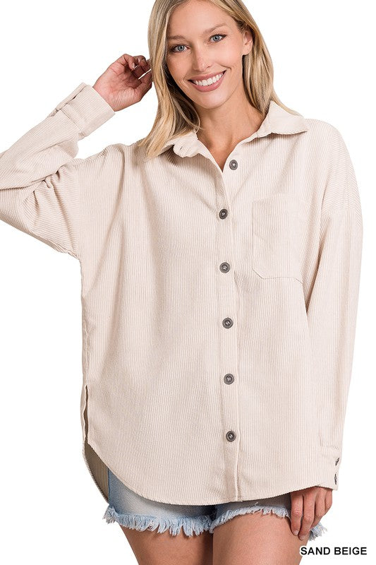 Oversized Corduroy Shacket - Cream-Shacket- Hometown Style HTS, women's in store and online boutique located in Ingersoll, Ontario