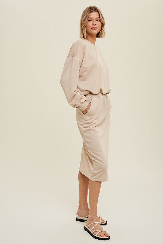 French Terry Pullover - Latte-Skirt- Hometown Style HTS, women's in store and online boutique located in Ingersoll, Ontario