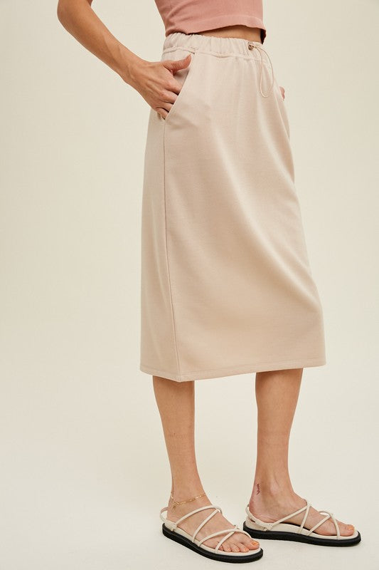 Casual Knitted Midi Skirt - Latte-Skirt- Hometown Style HTS, women's in store and online boutique located in Ingersoll, Ontario