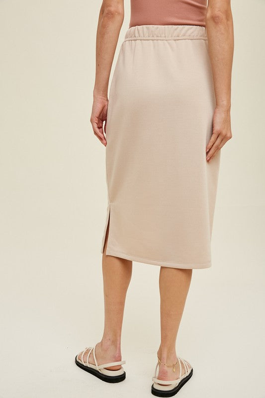 Casual Knitted Midi Skirt - Latte-Skirt- Hometown Style HTS, women's in store and online boutique located in Ingersoll, Ontario